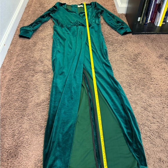 The Linen Atelier Green Cara Velvet Velour Maxi Dress Gown Side Slit L $150 - Picture 6 of 11